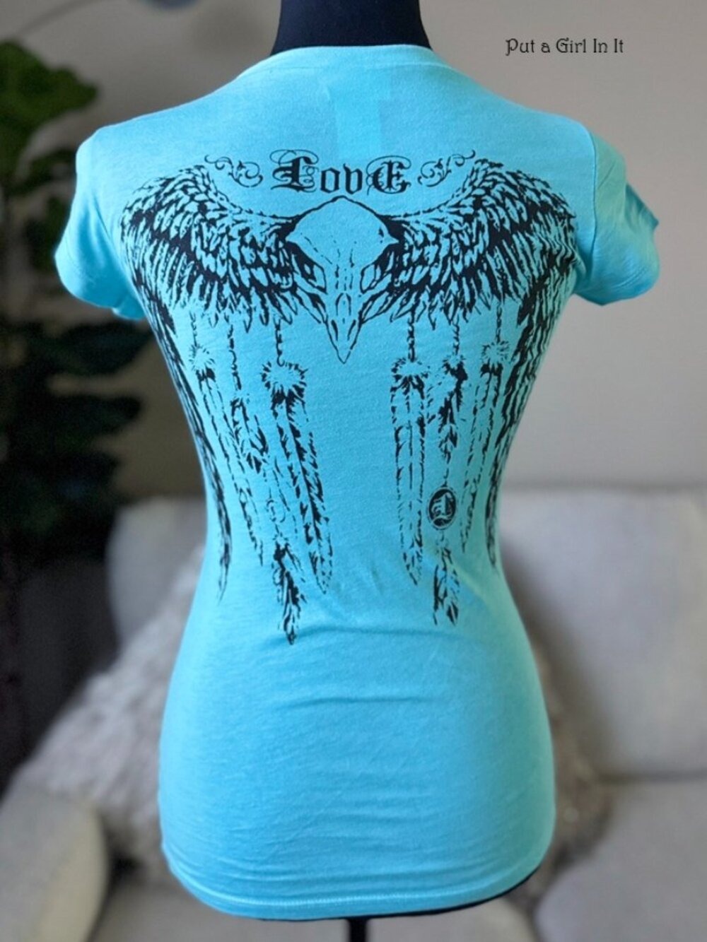 Vocal Apparel Women's Crystal Blue Dreamcatcher Skull Angel Wings Shirt S M L XL